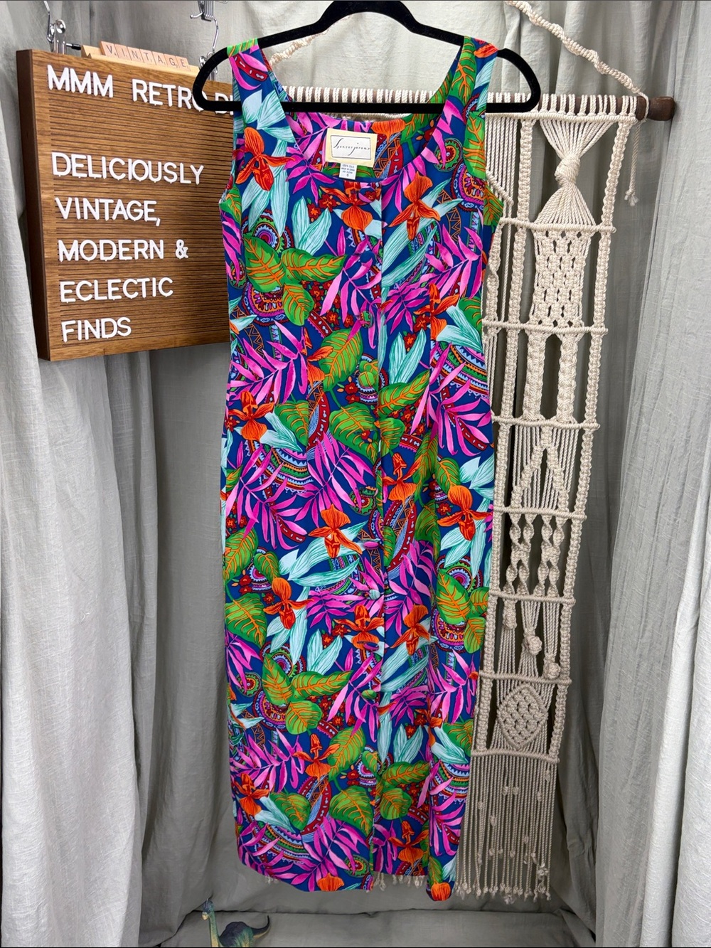 Vintage Spenser Jeremy Bright Tropical Floral Silk Button Up Dress | 6